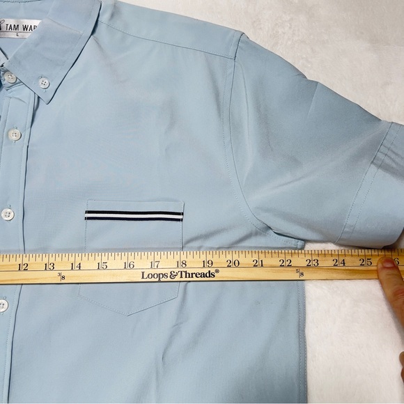 Tam Ware Dress Shirt Men’s L Short Sleeve Stretch Button Down Casual Light Blue - Picture 6 of 10